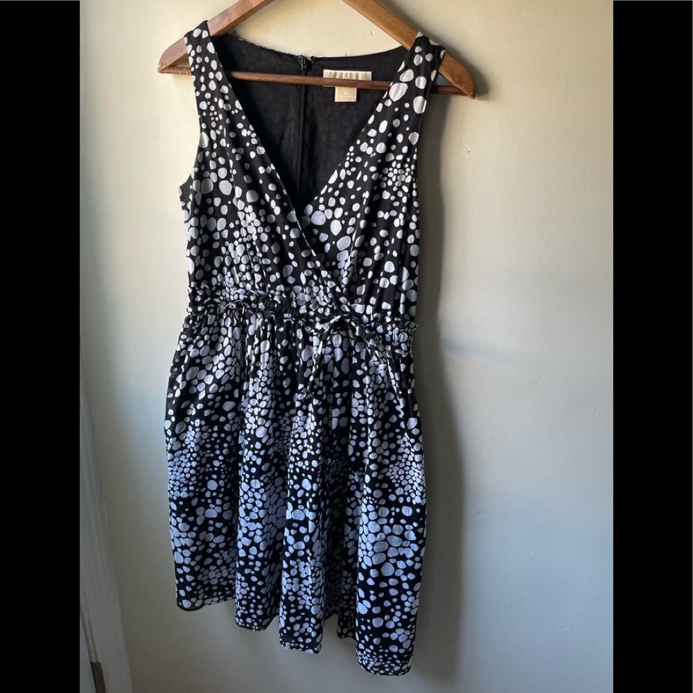 𝅺MICHAEL Michael kors black and white polkadot 100% cotton faux wrap dress - Picture 3 of 9